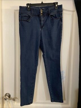 Dark Blue High-Rise Slim Jeans for Women with Triple-Button Waist